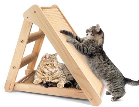 Scratching Board With Wooden Frame, Sisal Cat Ramp Scratcher for Indoor Pets - A Shape Scratch Pad for Protecting Furniture (S)