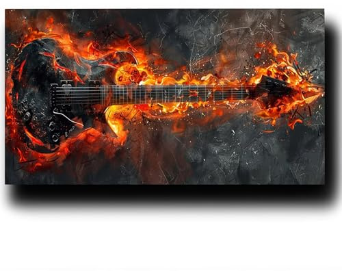 Peinture Numero Adulte Guitare,Peinture Par Numero Adulte, Diy Adulte Peinture Numero Flamme, Kit Peinture Adulte au Numero D'Art, pour Tableau Decoration Murale et Cadeau Homme Femme 20X40cm 1w-J-7