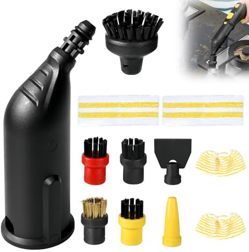 12 Stück Dampfreiniger Zubehör Kompatibel mit Kärcher Dampfreiniger Zubehör SC1 SC2 SC3 SC4 SC5 CTK10 CTK20, Rundbürste, Flachbürste, Gebogene Düse, Reinigungstuch-Bezug