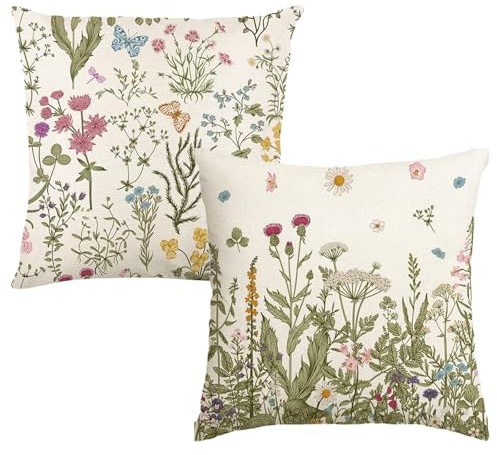 Kissenbezüge 2PCS, Doppelseitige Frühling Sommer Floral Weiche Kissenbezug, Quadratische Kopfkissenbezug Kissen Bezug für Sofa Bett Couch Outdoor Home Dekorationen 45x45CM