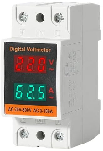 Pqahffowr Contatore Digitale Monofase a Doppio Display Tipo Rail Combinato - Misuratore di Energia AC, Voltmetro, Amperometro su Guida DIN.