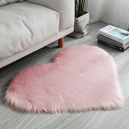 zhxinashu Tappeto a Forma di Cuore, Tappeto Pelliccia Sintetica, 70x90cm | Tappeto Rosa a Forma di Cuore, Poliestere,Tappeto Pelliccia Sintetica, Decorazione per Camera da Letto e Bordo Letto