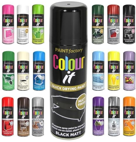 Pack of 4 Spray Paint Matt Black Finish Aerosol 250ml Cans - Quick Dry, All Purpose Spray Paint for Interior and Exterior Ideal for Wood, Metal, Plastic, Indoor & Outdoor Use