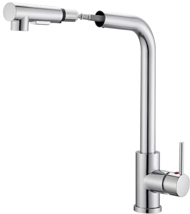 Zeffrary Rubinetto da cucina con doccetta estraibile, in acciaio inox, ad alta pressione, estraibile, girevole a 360°, miscelatore da cucina con doccia, 2 tipi di getto d'acqua (cromato)