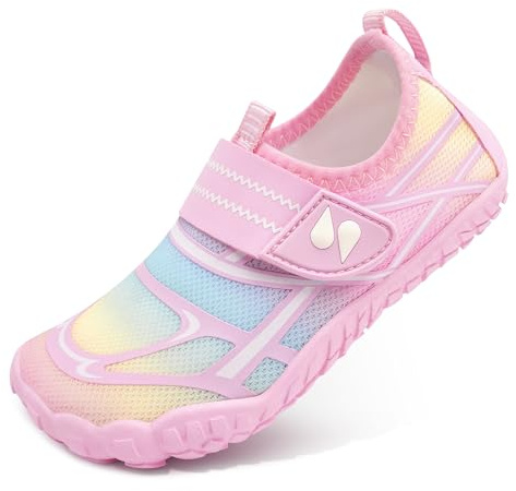 Stelle Kids Water Shoes Boys Girls Swim Hiking Aqua Socks Quick Dry Toddler Barefoot Shoes（Rainbow Pink，13ML）