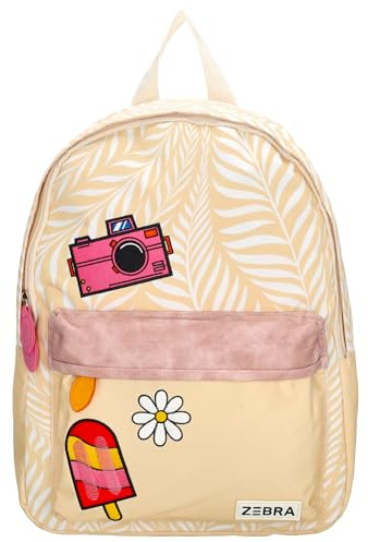 ZEBRA trends - Rucksack Mädchen Plüsch Teddystoff mit Punkten Motiv - Kinderrucksack für Schule Freizeit & Ausflüge - Vordertasche, großes Hauptfach, verstellbare Träger - Beige