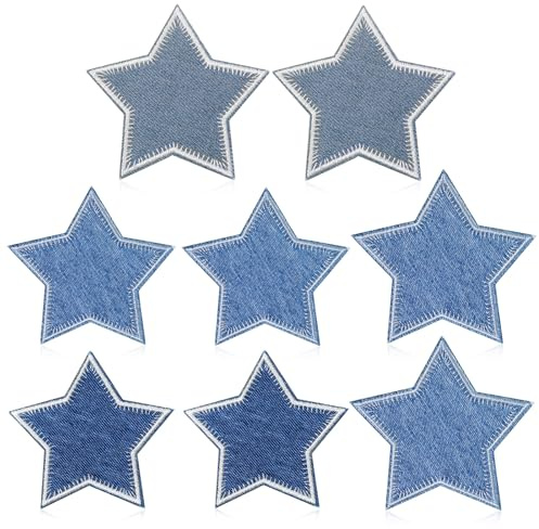 8 Pcs Star Patches Denim, 2 Sizes Star Jean Patches Iron on Patch Blue for Sewing Blue Appliques for Jeans, Sewing Clothes, Hats, Bags, DIY Crafts Decorations