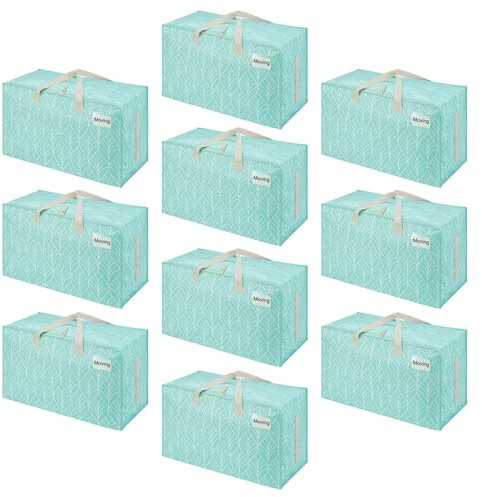 VENO 10 Pack Heavy-Duty Oversize Large Storage Bag with Zips for Moving, Clothes Storage, Laundry Bag, Packing, House Solutions, Water-Resistant (Evergreen, 10 Pack)