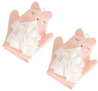 Ciieeo Moufles de Bain Exfoliants Doux pour Bébé 2 Pièces en Coton et Pe Corde Pratique, Double Face Réutilisable pour Bain et Nettoyage Peau