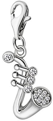 Quiges Charm Anhänger Weiß Zirkonia Abstract Musik Instrument Saxophon 925 Silber mit Karabinerverschluss für Bettelarmband