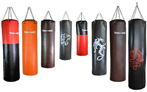 TrainHard Boxsack Sandsack Punching Bag gefüllt inkl. Heavy Duty Stahlkette und Drehwirbel (120 cm / 34 kg/Rot-Schwarz)