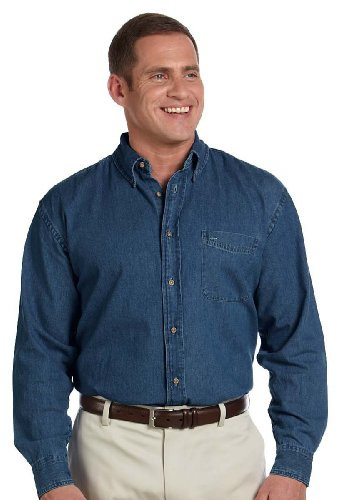 Harriton Men's 6.5 oz. Long-Sleeve Denim Shirt XL DARK DENIM