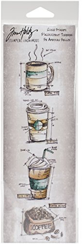 Stampers Anonymous_AGW Stempel, Design: Fresh Brewed, Motiv: Entwurf/technische Zeichnung, Mini-Streifen, Grau, cremefarben, 3 by 10