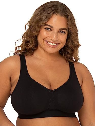 Fruit of the Loom Women's Plus Size Wireless Cotton Bra Full Coverage, Opaque, Black Hue, 42C