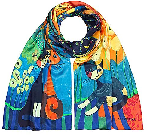 VON LILIENFELD Schal Damen 100% Seide Rosina Wachtmeister: Dolce Vita Katzen Kunst Motiv Halstuch 172 x 42 cm