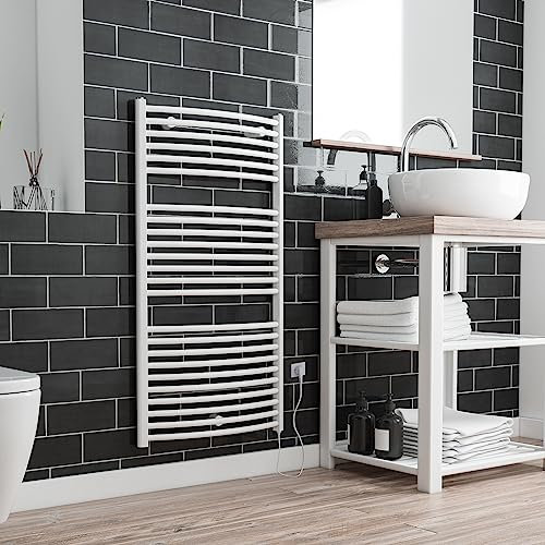 Der Renovierungsprofi Handtuchwärmer Florenz, elektrisch mit Heizstab, 114 x 60 cm, alpin-weiß, Heizpatrone mit Spiral-Kabel und Schuko-Stecker, Handtuchhalter-Funktion