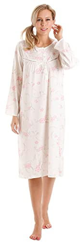 Ladies Long Sleeve Nightdress Large Sizes UK 10 to 36 Cotton Blend (14/16, Pink)