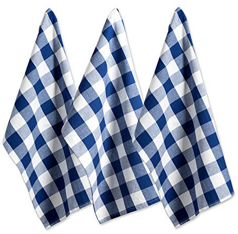 DII Buffalo Check Kitchen Collection Classic Farmhouse Geschirrtuch-Set, Baumwolle, Marineblau und cremefarben, 20x30, 3