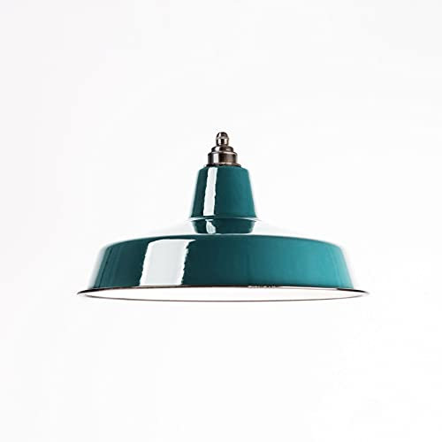 Industrie Lampenschirm Emaille Petrol Blau (2. Wahl), Fabriklampe Ø36 cm inkl. Vintage Fassung aus Messing, Antik-gebürstet