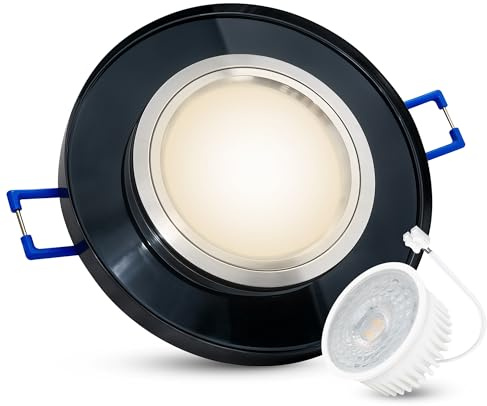 SSC-LUXon ALINA Glas Einbauleuchte rund schwarz dimmbar 4W neutralweiß | Dimmbare Glasleuchte rund schwarz ohne Dimmer - Helligkeit in 4 Stufen am Schalter, neutralweiß, Kristallglas, nur 15mm