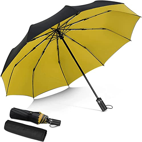 DORRISO Mode Automatik Regenschirm Herren Damen Windsicher Taschenschirm Leicht Stabiler Regenschutz Dauerhafte Verstärkte Sonnenschirm Groß Reise Regenschirm Gelb