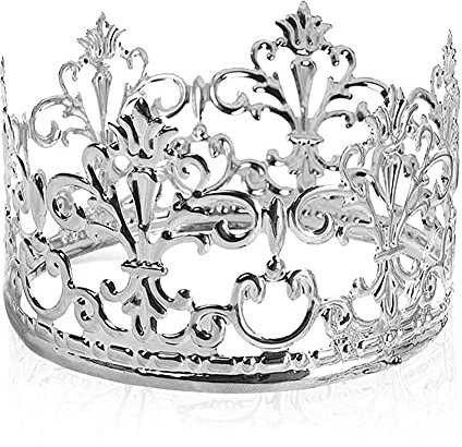 Vintage Silver Crown Cake Topper, Happy Birthday Party Decor, Baby Crown for Boys & Girls, 3.97 Inch Diameter x 2.28 Inch Height