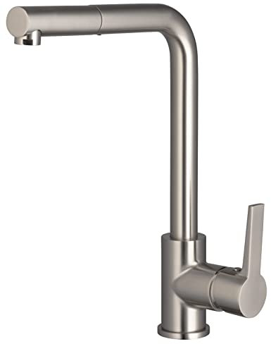 Mitigeur d'Evier Haut Inox Brossé à Douchette Laiton GANGE by Eurosanit