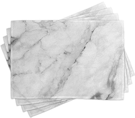 ABAKUHAUS Marbre Lot de Sets de Table en 4 pièces, Motif de Surface Granite, Tissu Lavable pour Salle à Manger et Cuisine, Standard, Blanc Gris Sable
