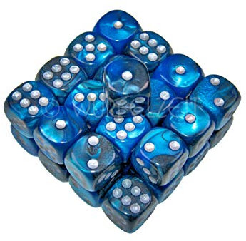 Würfelzeit 7803 - Würfel w6 12 mm, Alyen Moonlight m/Silber (32 Augenwürfel in Klarsichtbox)