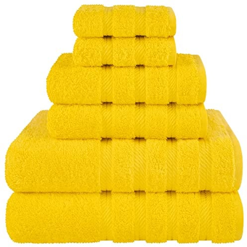 American Soft Linen Luxuriöses 6-teiliges Handtuch-Set, 2 Badetücher, 2 Handtücher, 2 Waschlappen, 100% Baumwolle, türkische Handtücher für Badezimmer, Gelb