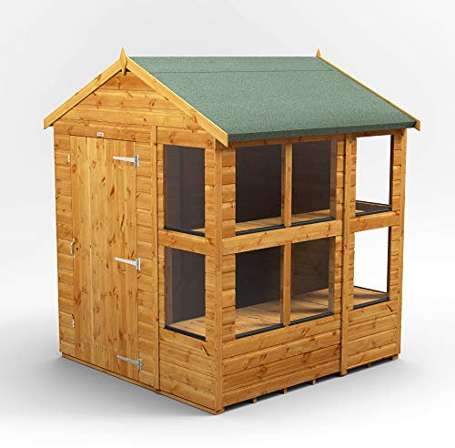 POWER High Grade Premium Apex Potting Greenhouse Wooden Shed with Security Features, PVC Window sills, Door & Window Flexibility, made from 12mm Extra Thick Timber & Toughened Glass
