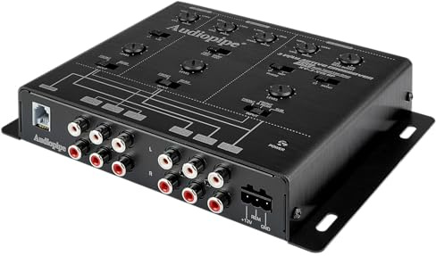 Audiopipe 3-Wege-Frequenzweiche mit Bandpassfilter (XV-3-V15BP), Multiplikatorschalter, kompakt, Power-LED-Anzeige, Subwoofer-Bass-Boost, benutzerdefinierte Installation, Fernbedienung Bassknopf