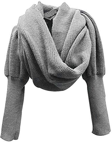 MoreChioce Strickschal mit ärmel,Damen Winterschal Halstuch Feinstrick Schal Warm Gestrickt Cape Halstücher,Hell Grau