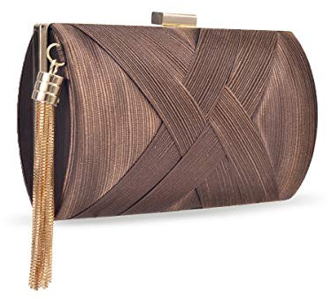 Damen Abend-Clutch, Designer-Abend-Handtasche, Partytasche, Clutch, b枚rse, Elegante Quaste, braun, Einheitsgr枚脽e
