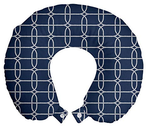 ABAKUHAUS Nautisch Reisekissen Nackenstütze, Bicolored Maritime Motiv, Schaumstoff Reiseartikel für Flugzeug und Auto, 30x30 cm, Nachtblau und Weiß