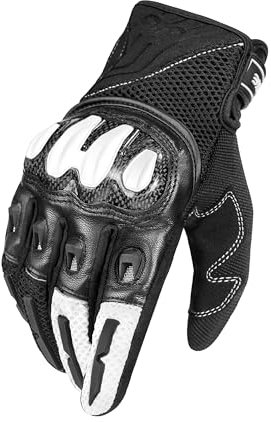 INBIKE Motorradhandschuhe Herren Motorcross Handschuhe Leder Atmungsaktiv Sommer Winter Downhill Handschuhe für Motorrad Fahrrad Rennrad Weiß L