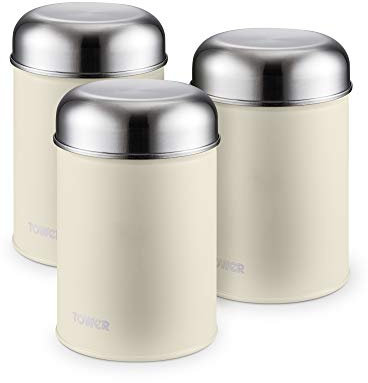 Tower T826101PEB Infinity Stone Set of 3 Storage Canisters for Coffee/Sugar/Tea, Stainless Steel, Pebble