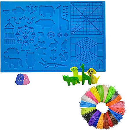 3D-Druckstift, Silikonmatte mit 20 Farben, 10 m pro Farbe, Filament-Nachfüllen, PLA, Zeichenunterlage, Zeichenblock mit Tiermustern und Fingerschutz für 3D-Druckstift-Design