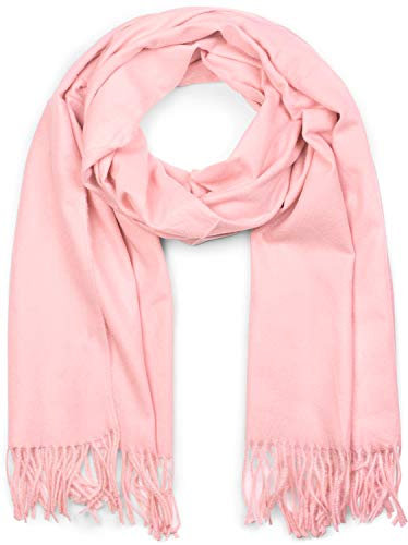 styleBREAKER Unisex Langer Schal einfarbig mit Fransen, Winter Stola Warm Unifarben, Weiches Tuch Viskose 01017104, Farbe:Rosa