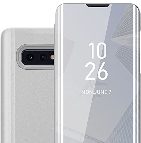 Cadorabo Hülle kompatibel mit Samsung Galaxy S10e Schutzhülle TPU Silikon Case 360 View Spiegel, Slim Kratzfest Weiche Gummi mit Rundumschutz Cover Hülle für Galaxy S10e in Silber