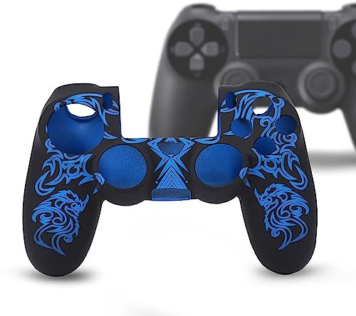 Coque pour Manette PS4, Coque en Silicone Souple Skin Grip Shell pour Manette Playstation 4 PS4 (Noir Et Bleu)