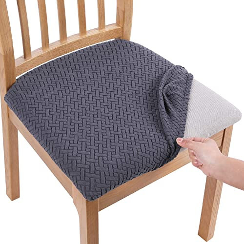 Homaxy Stuhlbezug Sitzfläche 6er Set, Stretch Bezug für Stühle Sitzbezüge für Esszimmerstühle Abwaschbar Schonbezug Stuhl Hussen für Stühle, Dunkelgrau