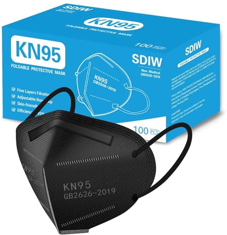SDIW 100PCS KN95 Black Face Masks,5-Ply Breathable Cup Dust Masks for Adult