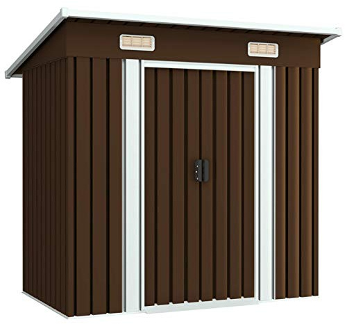 Tidyard Catherinol Abri de Stockage pour Jardin Cabane à Outils Remise de Jardin Maison de Stockage Hangar de Rangement Arrière-Cour Extérieur Marron 194x121x181 cm Acier