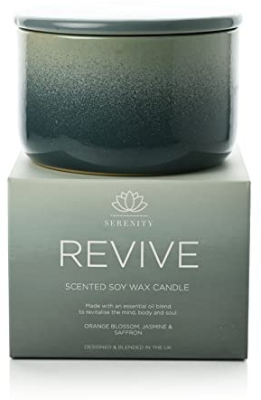 Serenity Scented Soy Wax Candle - Revive Orange Blossom, Jasmine & Saffon 430g