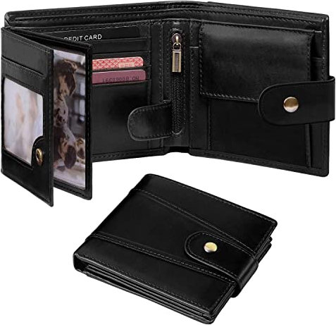 GSG SINCE 1998 Men's Wallets Cowhide Leather Multi-Functional RFID Blocking Wallet with 17 Credit Card Slots, 2 Banknote Compartments, 2 ID Windows, 1 Coin Pocket Black