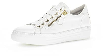 Gabor Damen Low-Top Sneaker, Frauen Halbschuhe,Wechselfußbett,Moderate Mehrweite (G),schnürschuhe,Weiss/Platino(Gold),41 EU / 7.5 UK