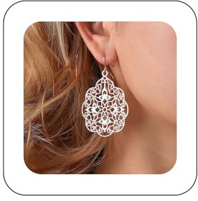 Yienate Boho Große Filigrane Reifen Tropfen Ohrringe Vintage Tribal Hohl Geschnitzt Ohrringe Rose Gold Zigeuner Geometrische Floral Aussage Ohrringe Hochzeit Prom Ohrringe Schmuck Damen