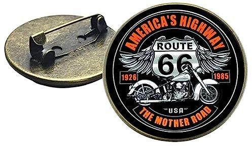 CUSTOMprivé Anstecknadel Brosche mit Straße 66 Anstecknadeln für Biker Triker hübscher Verzierung eines amerikanischen Harley-Motorrads. Wird im Samtetui geliefert