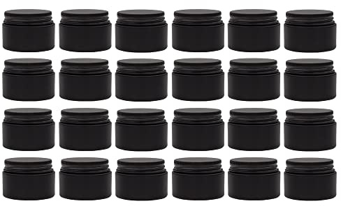 Darware Lot de 24 pots à baume en verre de 28,3 g, noirs; petits pots cosmétiques de 30 ml avec couvercles en métal noir doublés